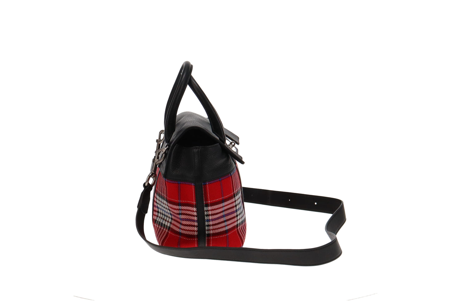 Mulberry Black Leather and Red Tartan Small Bayswater