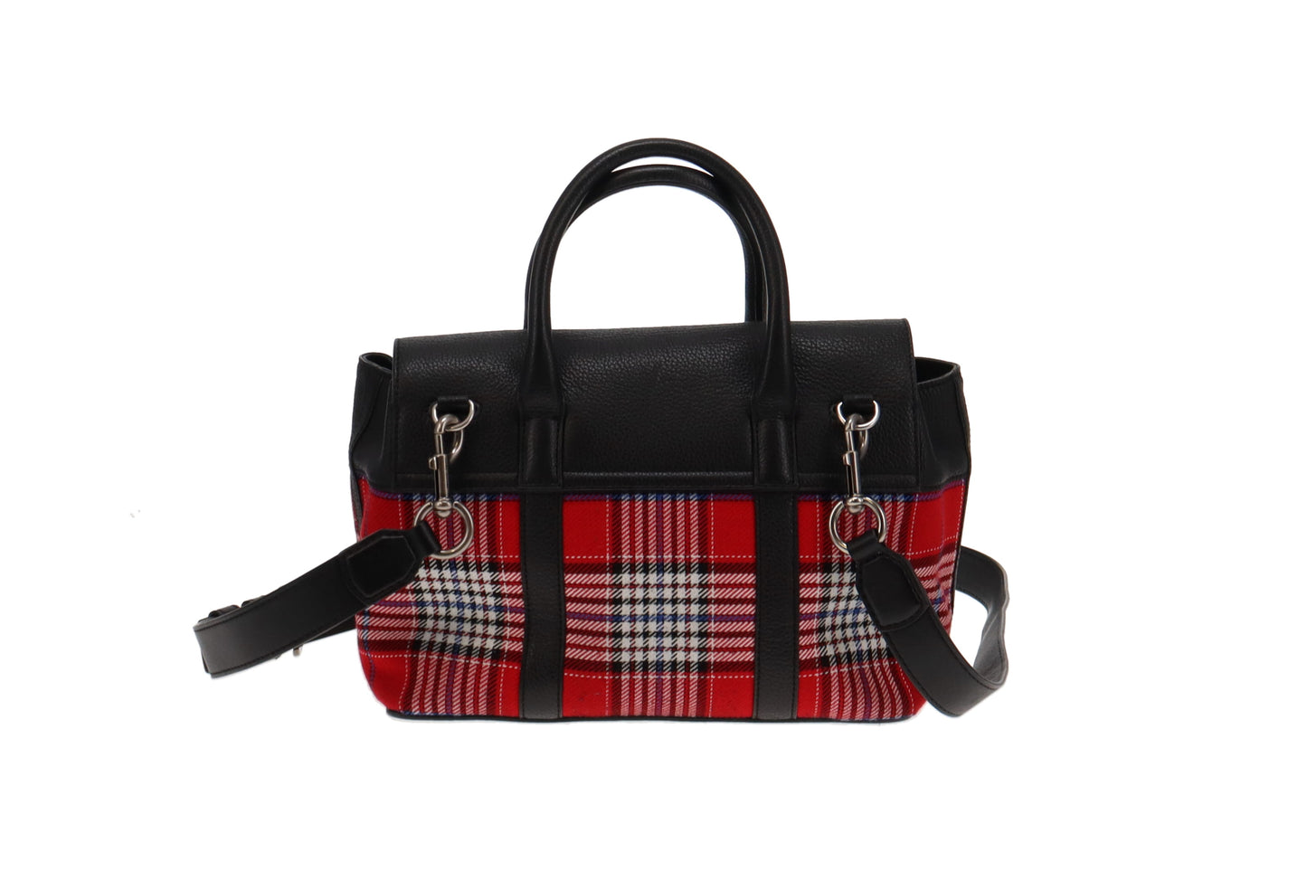 Mulberry Black Leather and Red Tartan Small Bayswater