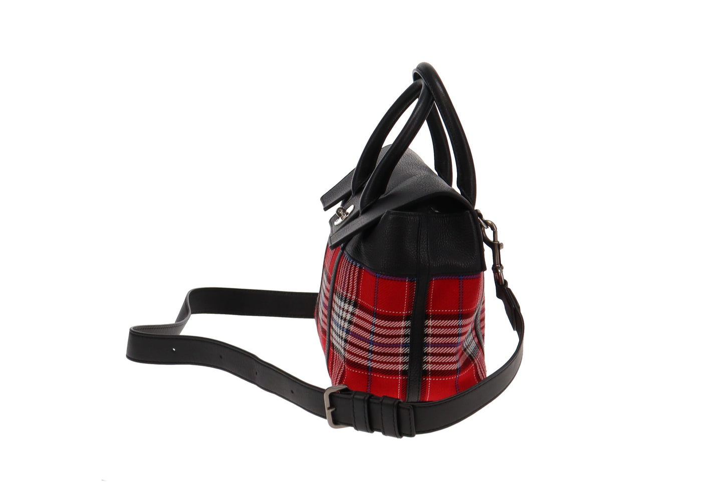 Mulberry Black Leather and Red Tartan Small Bayswater