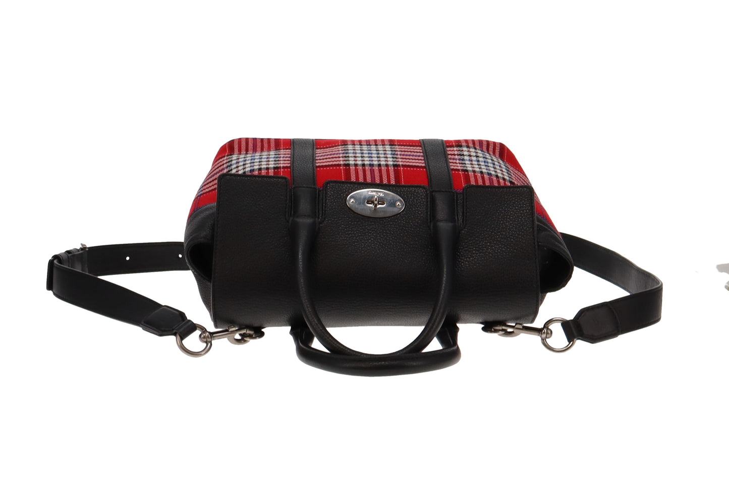 Mulberry Black Leather and Red Tartan Small Bayswater