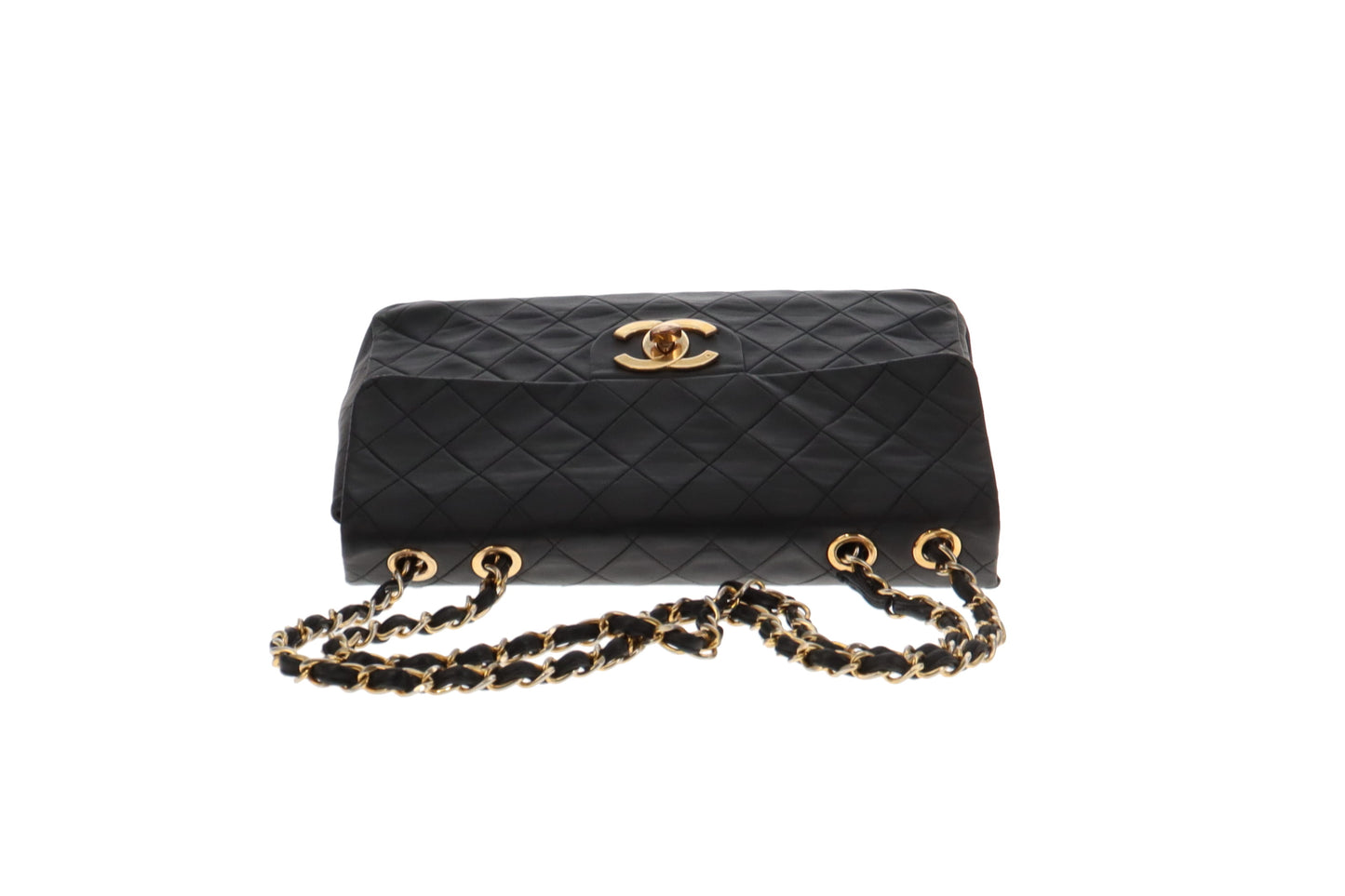 Chanel Black Lambskin Vintage Maxi Single Flap 24 Carat Gold CC