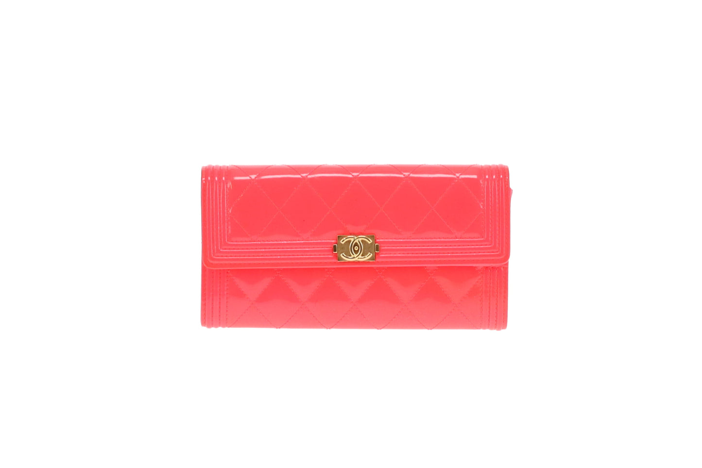 Chanel Boy Wallet Long Flap Neon Pink Patent 2016