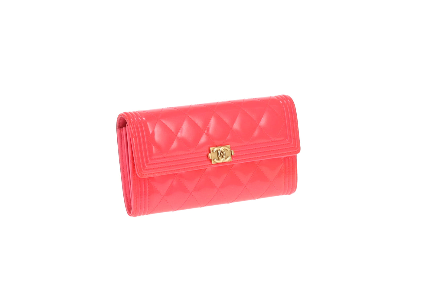 Chanel Boy Wallet Long Flap Neon Pink Patent 2016