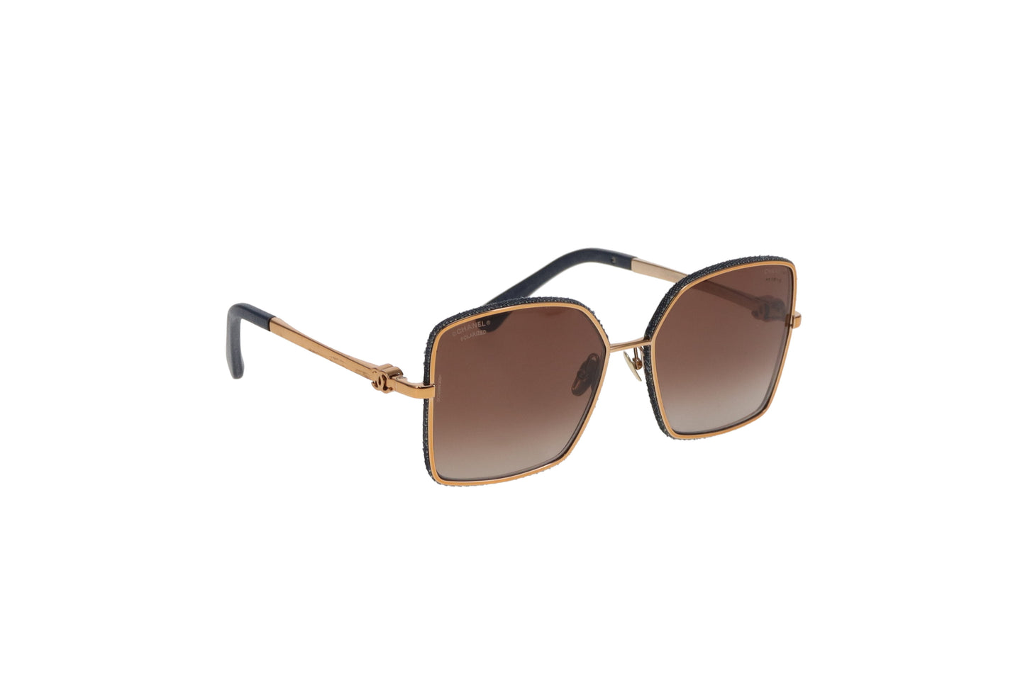 Chanel Sunglasses 4288Q Polarized Goldtone, Leather and Denim Detail
