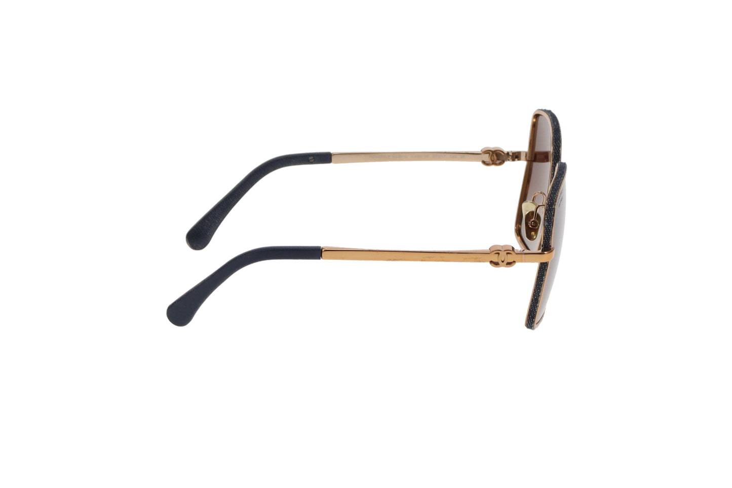 Chanel Sunglasses 4288Q Polarized Goldtone, Leather and Denim Detail