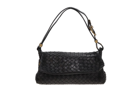 Bottega Veneta Shoulder Bag Black Intrecciato Vintage