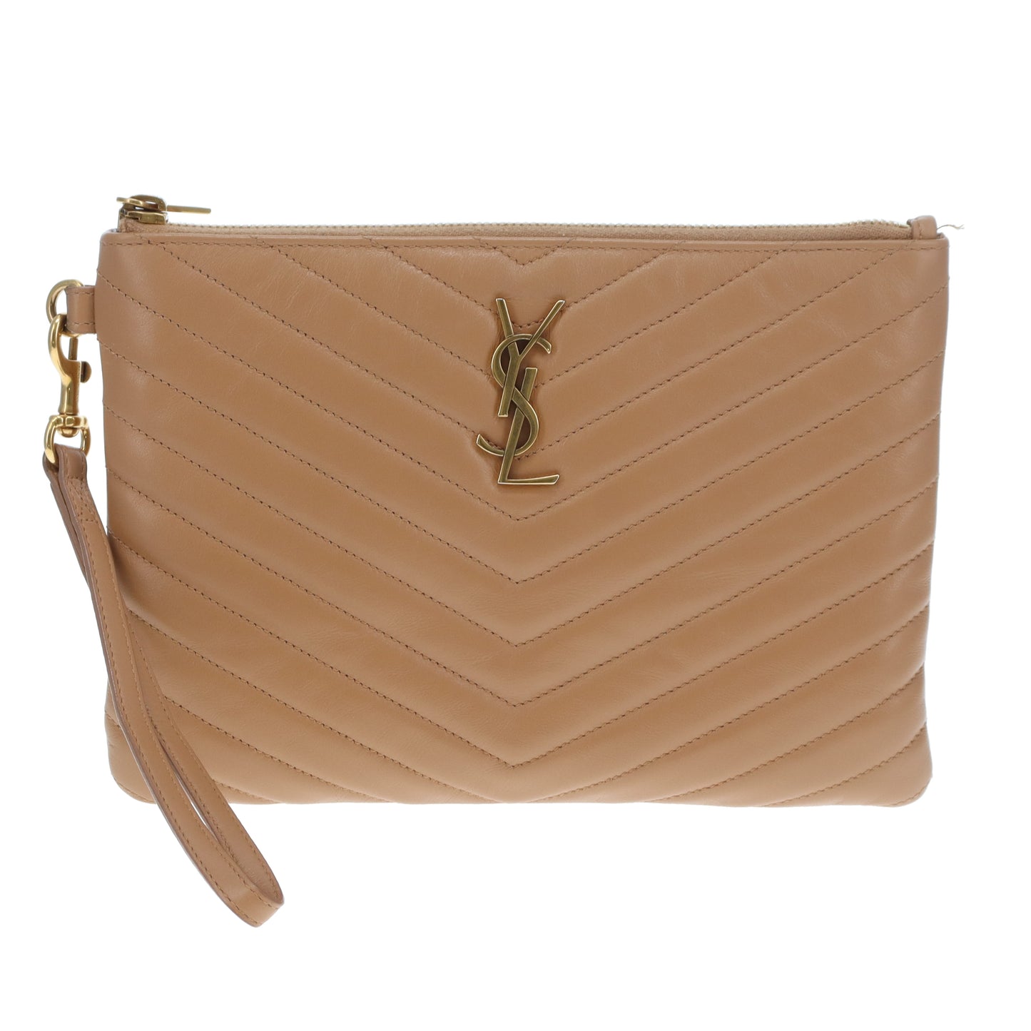 Saint Laurent Cassandre Wristlet Caramel Chevron GHW 2020