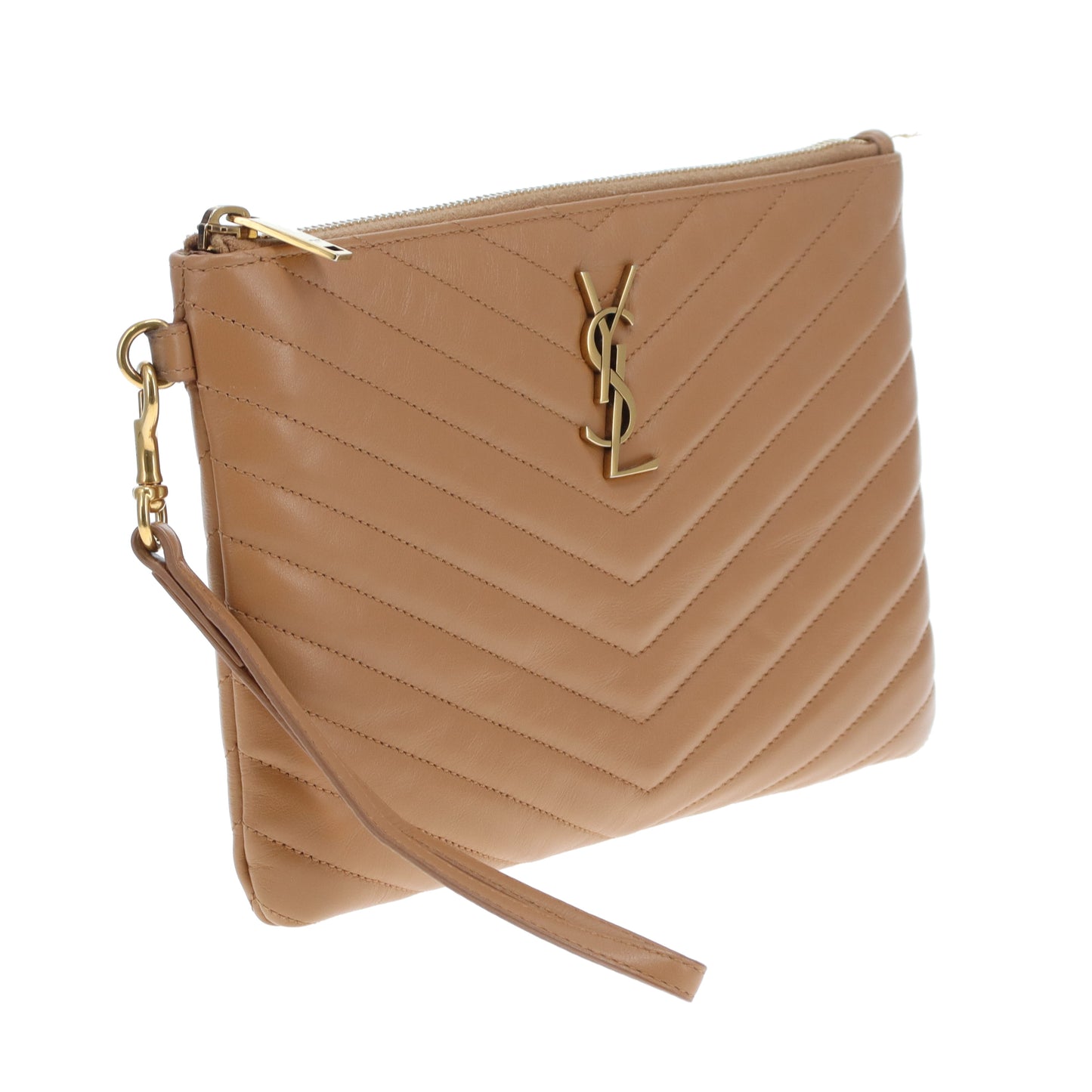 Saint Laurent Cassandre Wristlet Caramel Chevron GHW 2020