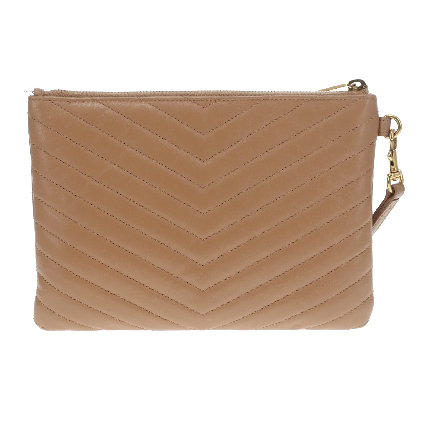 Saint Laurent Cassandre Wristlet Caramel Chevron GHW 2020