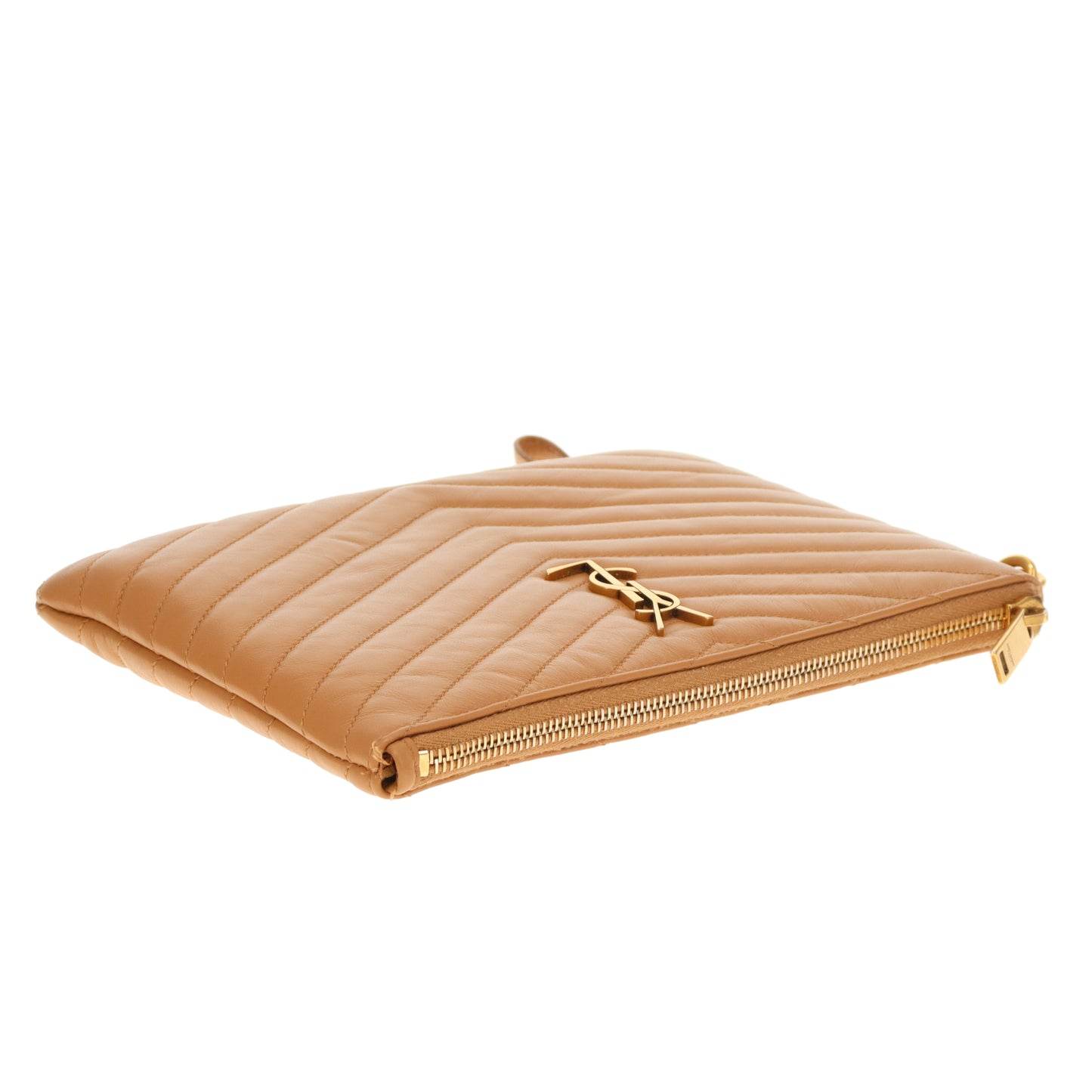 Saint Laurent Cassandre Wristlet Caramel Chevron GHW 2020