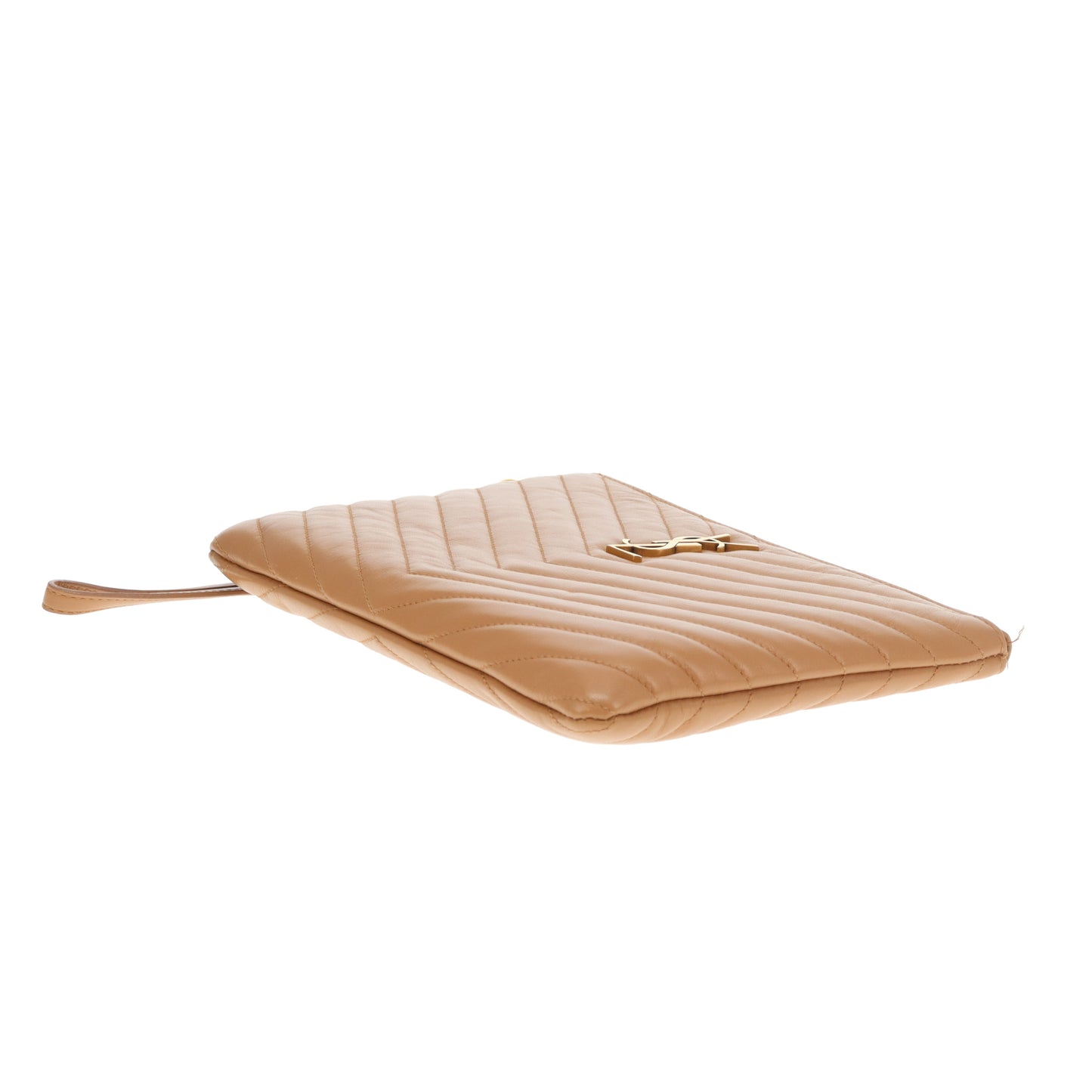 Saint Laurent Cassandre Wristlet Caramel Chevron GHW 2020