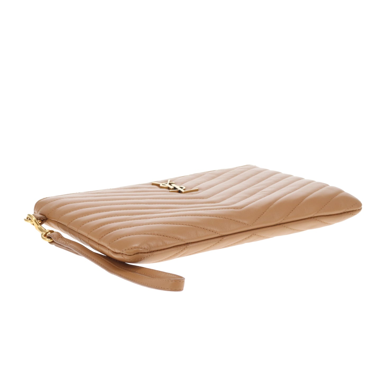 Saint Laurent Cassandre Wristlet Caramel Chevron GHW 2020
