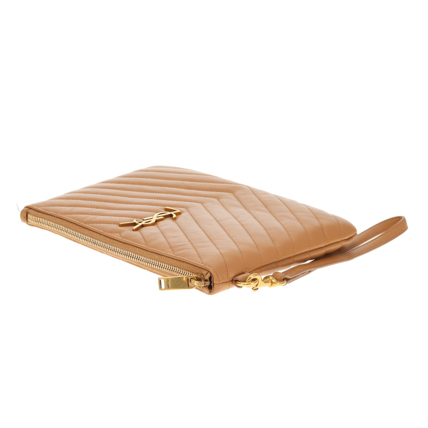 Saint Laurent Cassandre Wristlet Caramel Chevron GHW 2020