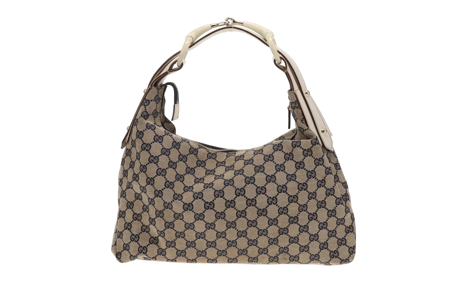 Gucci Horsebit Hobo Navy GG & Ivory Leather Vintage