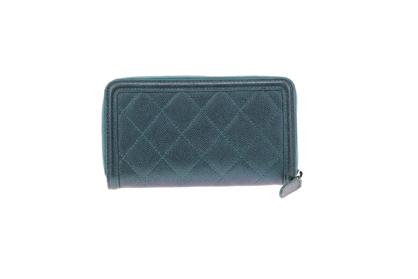 Chanel Filigree Zip Around Wallet Medium Green Iridescent Caviar