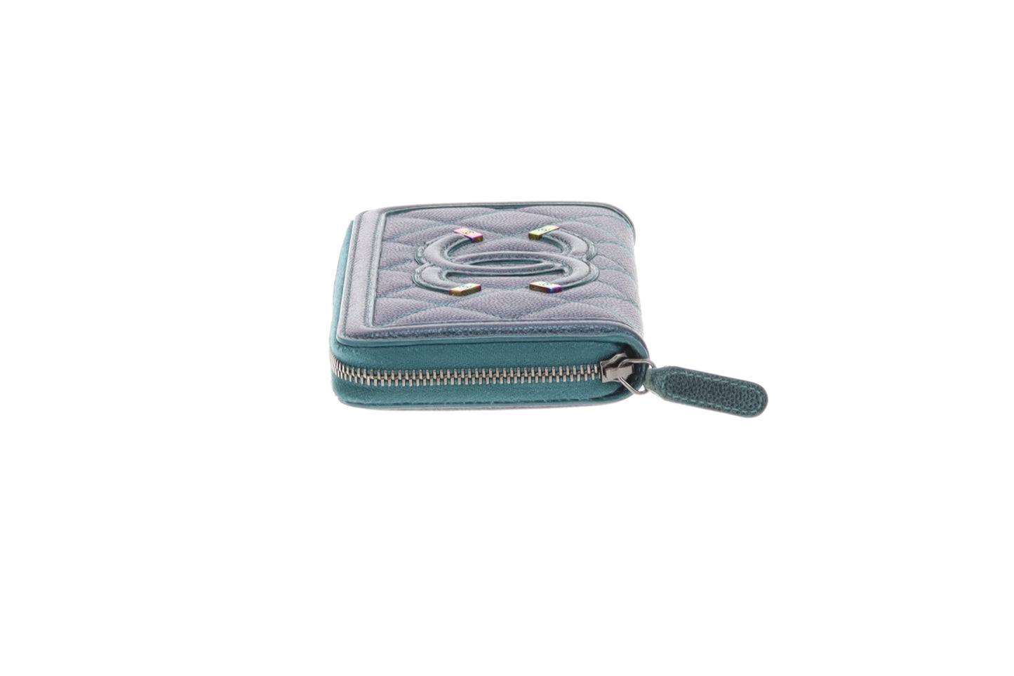 Chanel Filigree Zip Around Wallet Medium Green Iridescent Caviar