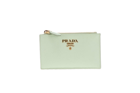 Prada Aquamarine Saffiano Leather Card Holder