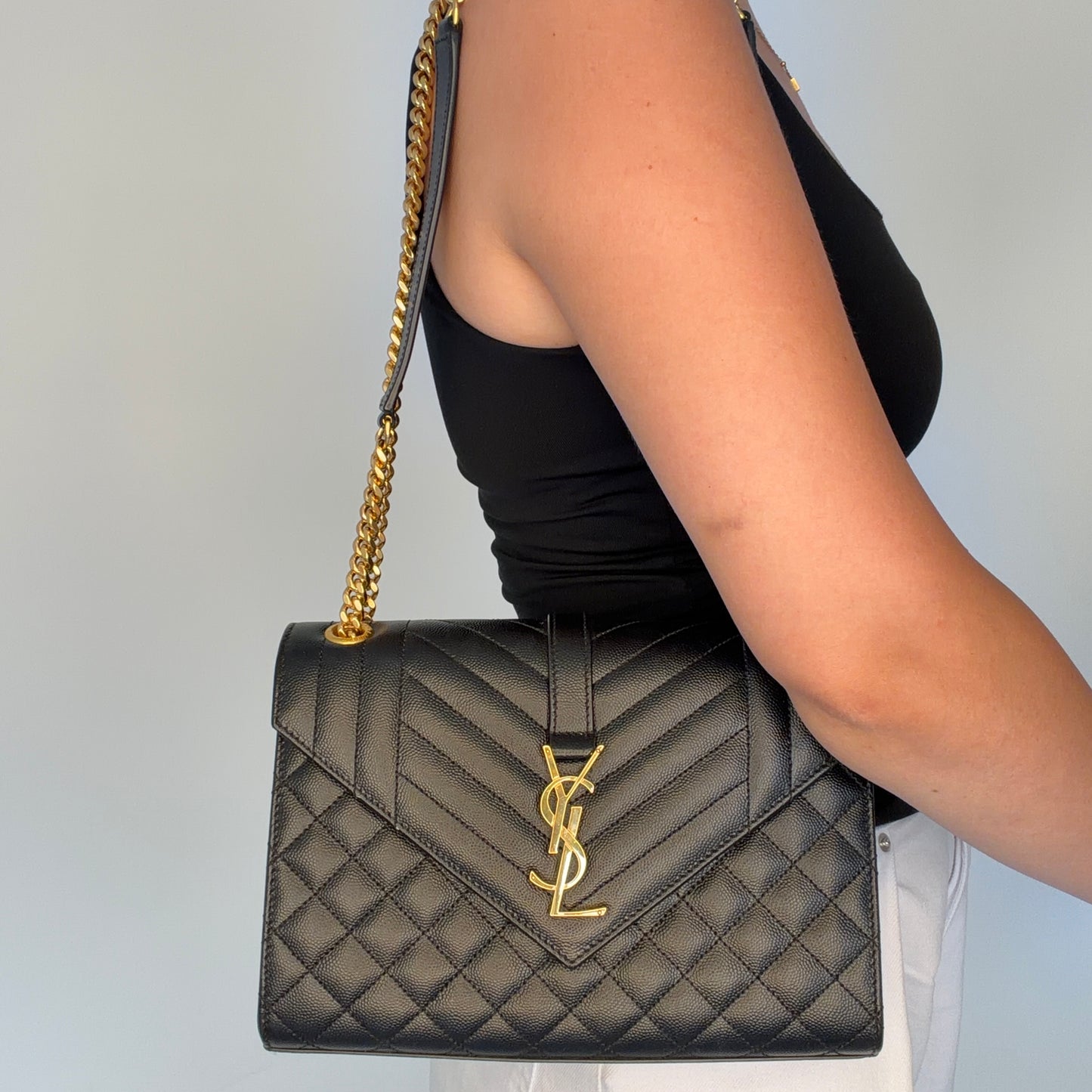 Saint Laurent Envelope Chain Bag Medium Black GHW 2024