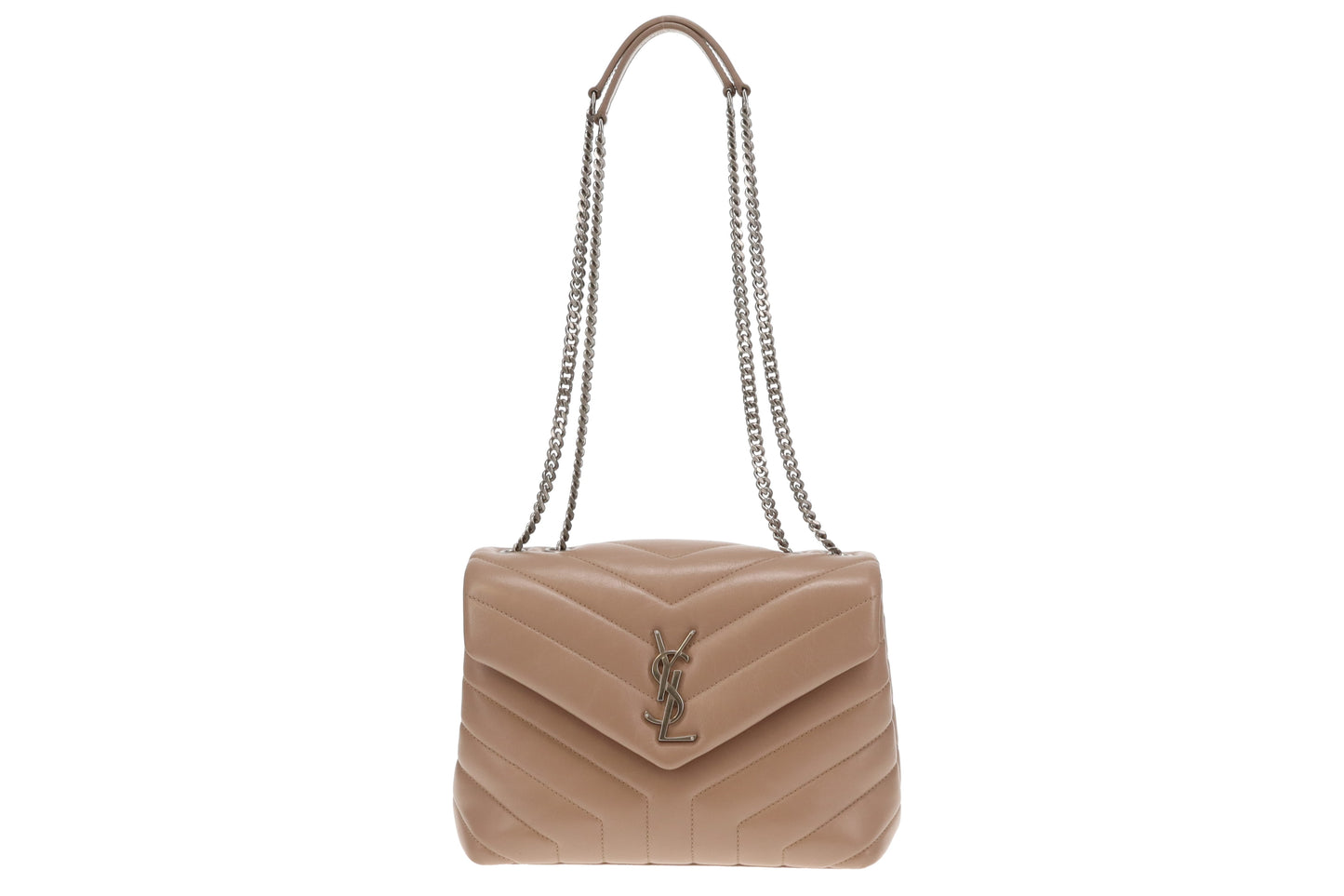 Saint Laurent Loulou Small Dark Beige Quilted Matelasse Leather SH '19