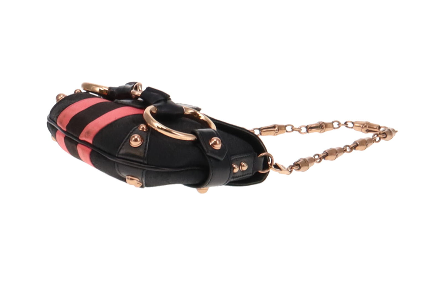 Gucci Tom Ford Era Pink Web and Rose Gold Hardware Round Horsebit Clutch on Chain