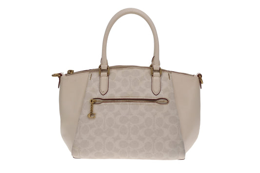 Coach Elise Satchel Cream Signature Canvas and Leather