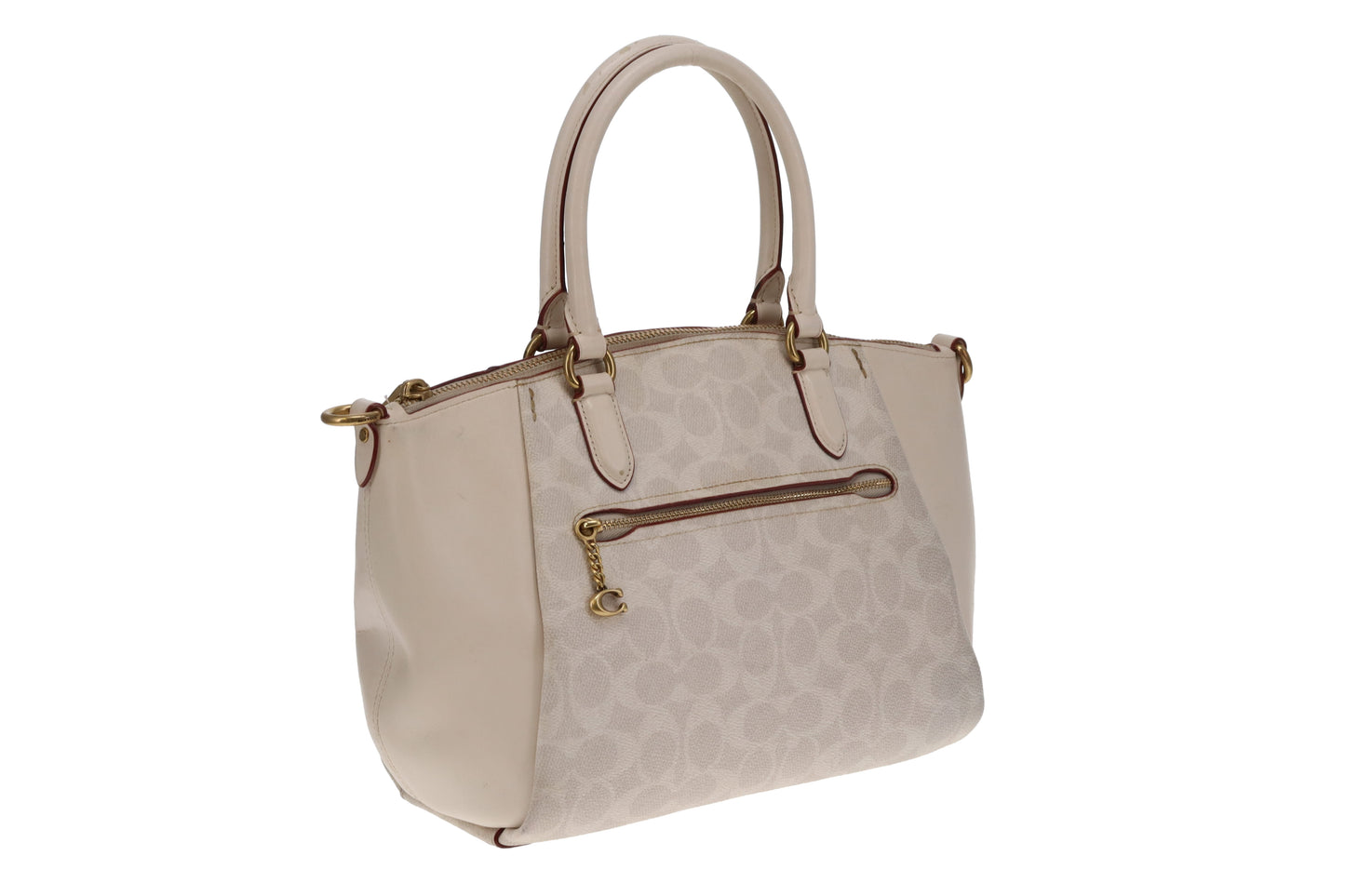 Coach Elise Satchel Cream Signature Canvas and Leather