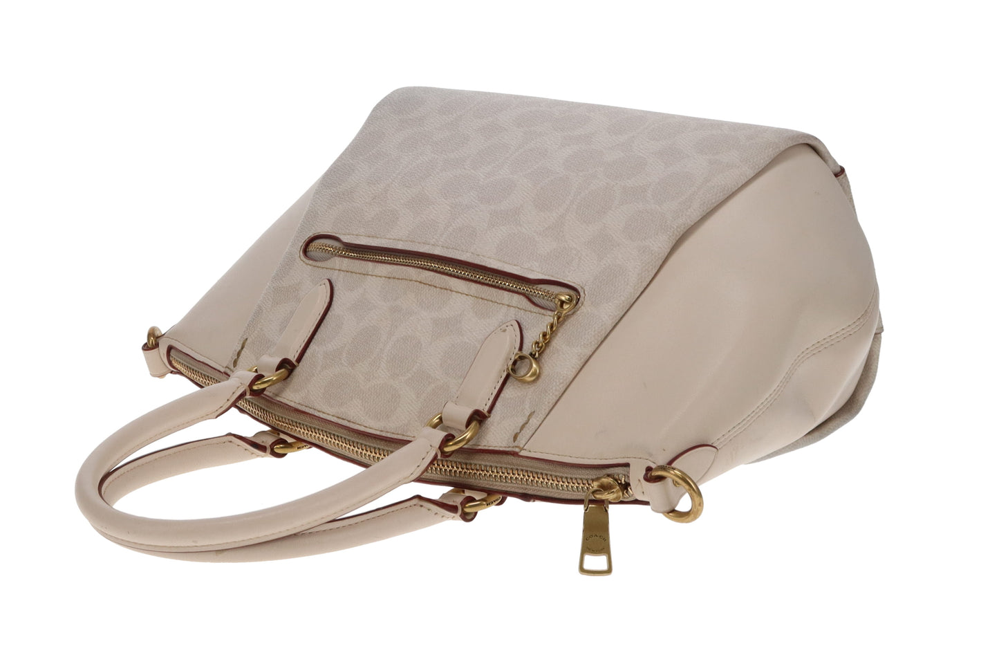 Coach Elise Satchel Cream Signature Canvas and Leather