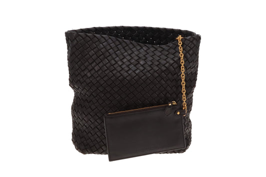 Bottega Veneta Dark Brown Intrecciato Crossbody Bag with Card Holder