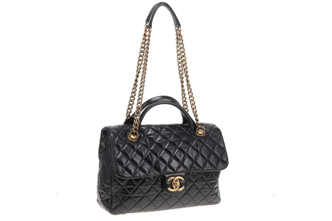Chanel Castle Rock Bag Paris Edinburgh Black Glazed Leather GHW 2013/14