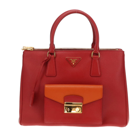 Prada Saffiano Lux Pocket Tote In Fuoco & Papaya