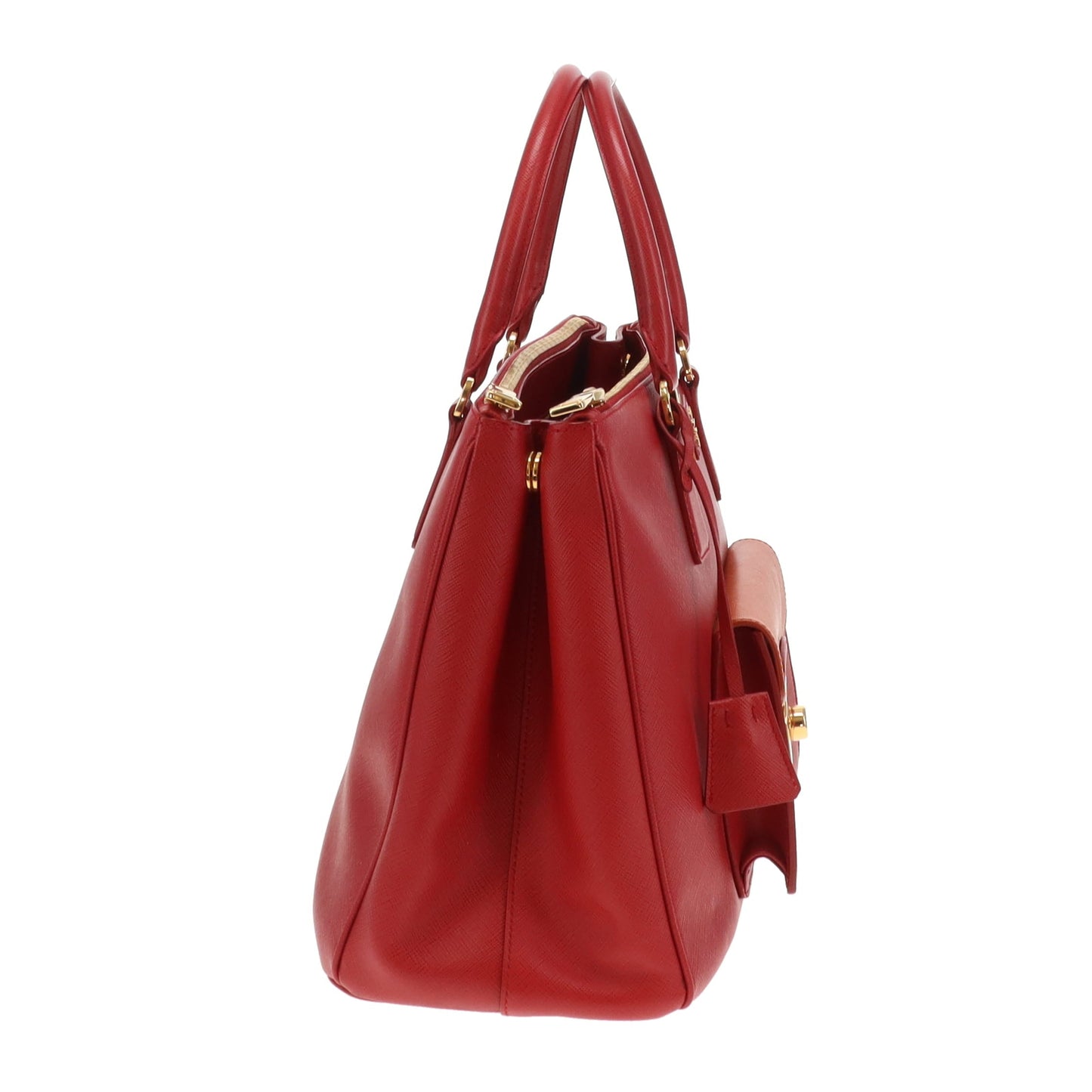 Prada Saffiano Lux Pocket Tote In Fuoco & Papaya