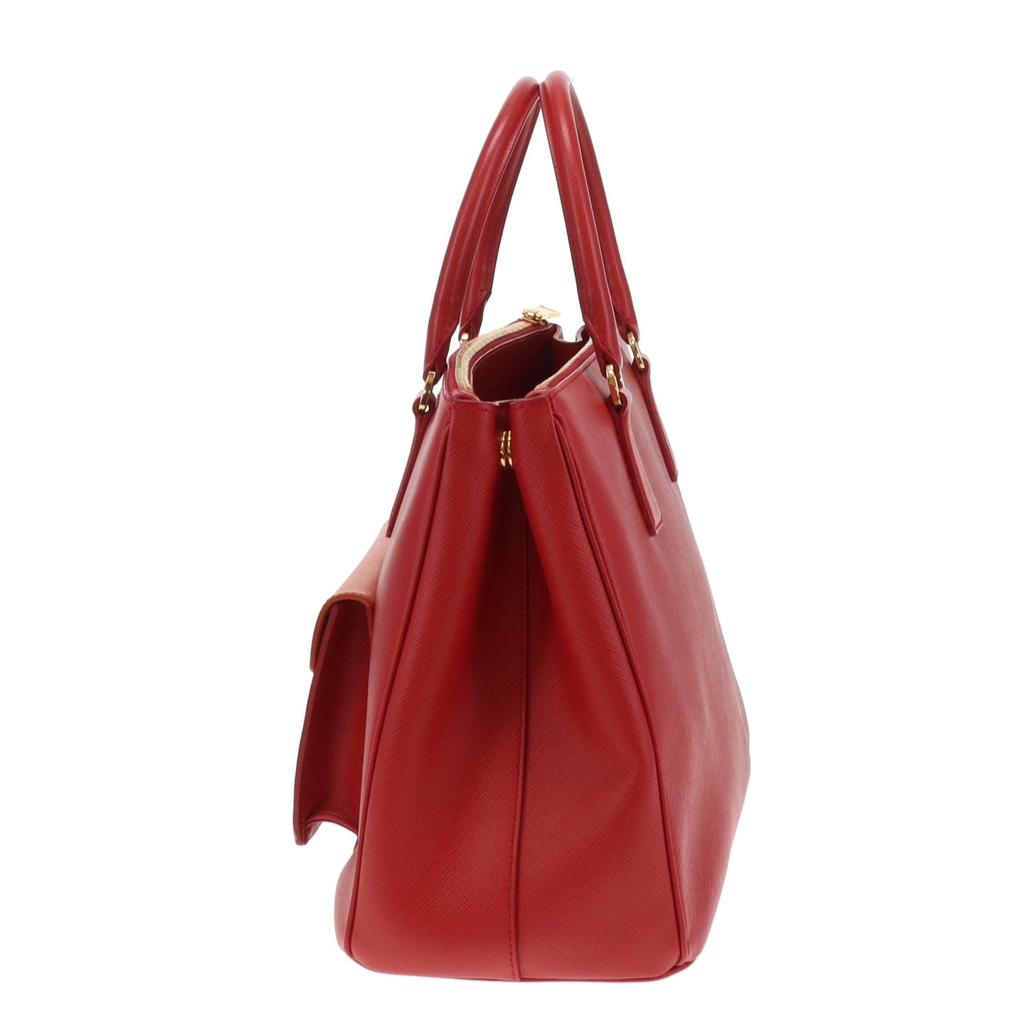 Prada Saffiano Lux Pocket Tote In Fuoco & Papaya
