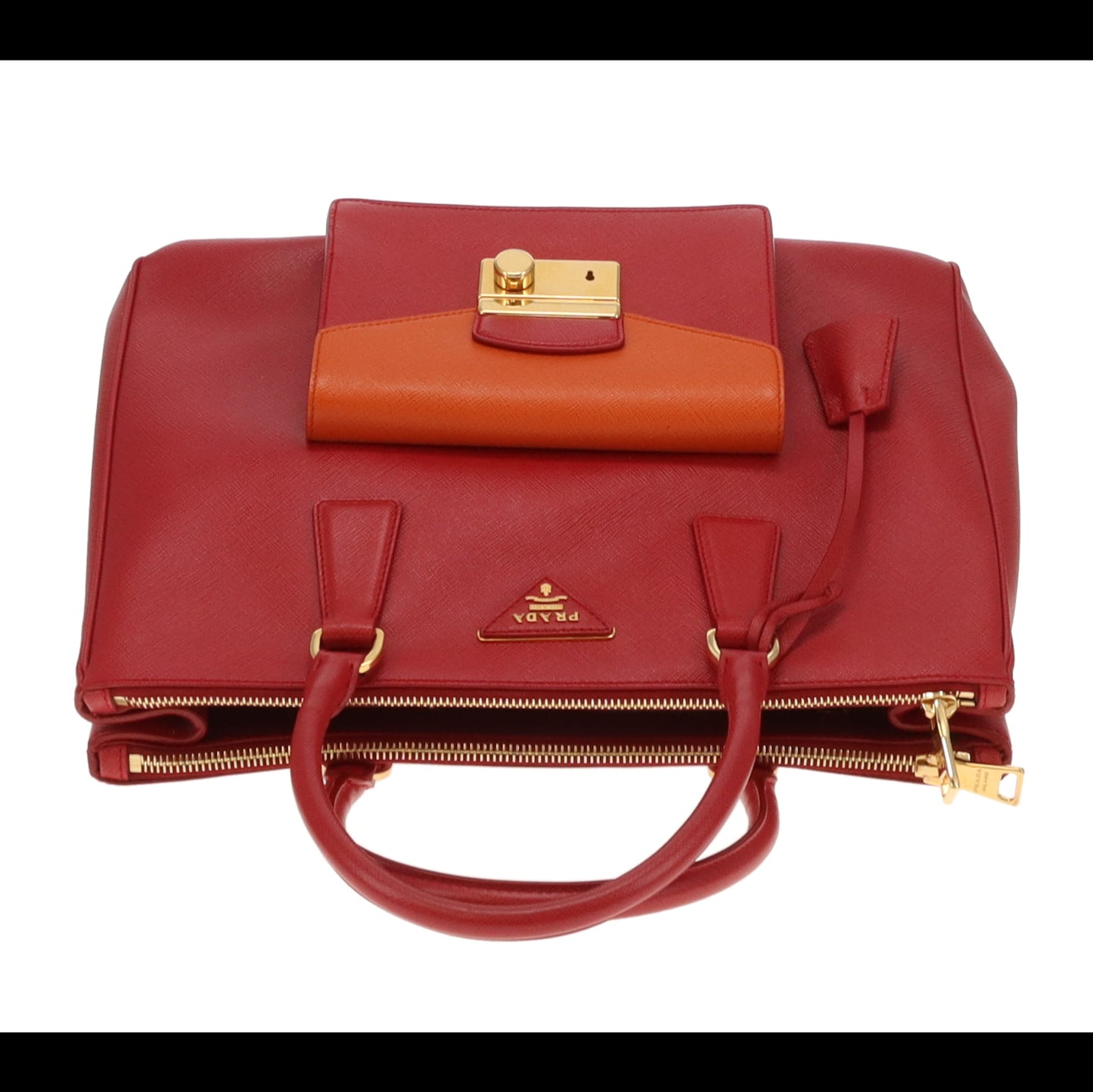 Prada Saffiano Lux Pocket Tote In Fuoco & Papaya