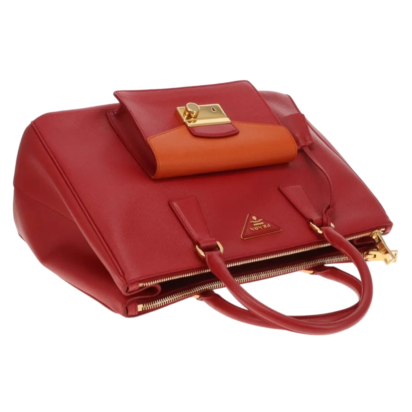 Prada Saffiano Lux Pocket Tote In Fuoco & Papaya