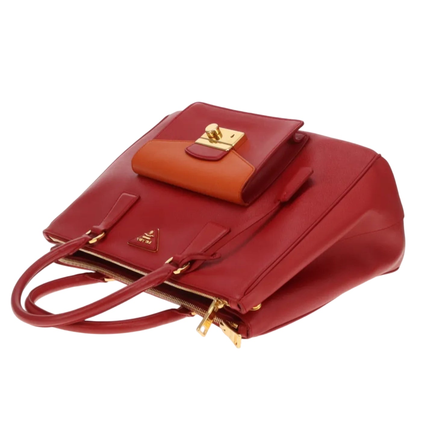 Prada Saffiano Lux Pocket Tote In Fuoco & Papaya