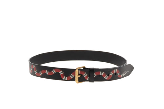 Gucci Kingsnake Belt In Black Leather With Gold Buckle 95cm 30"