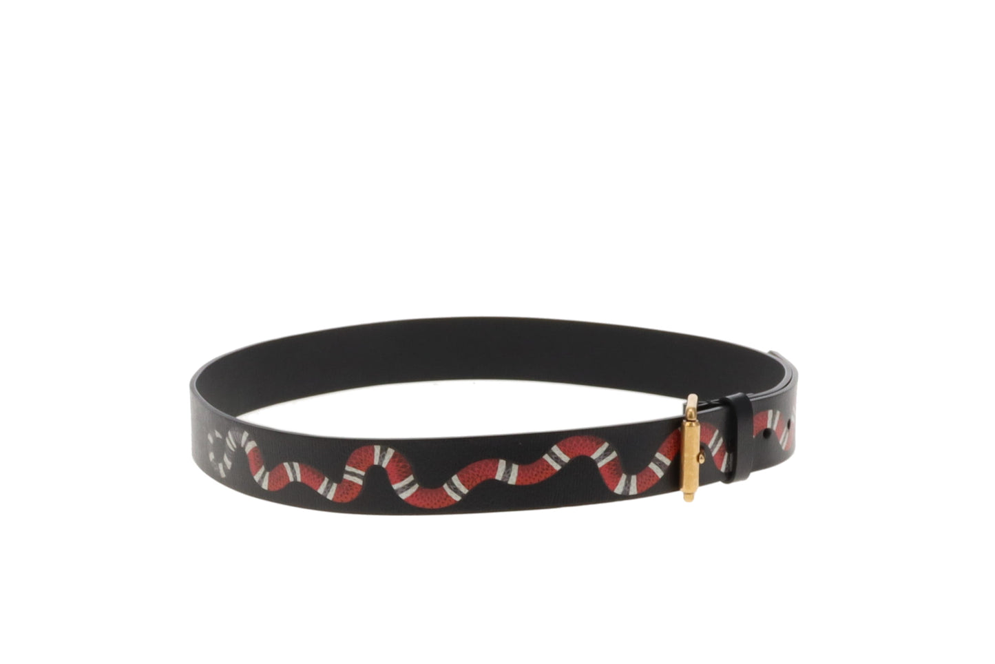 Gucci Kingsnake Belt In Black Leather With Gold Buckle 95cm 30"