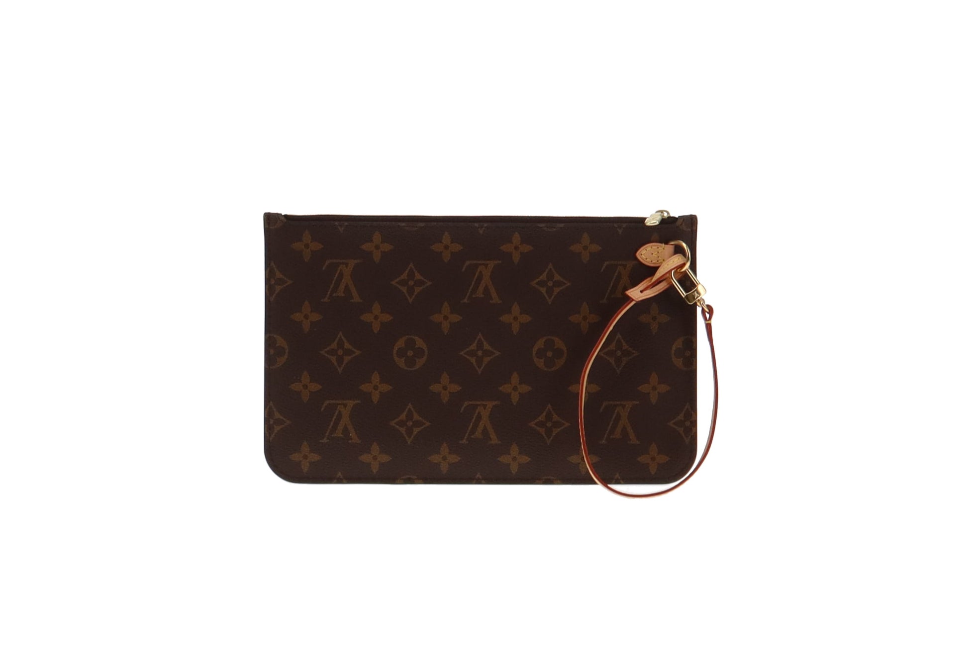 LOUIS VUITTON Neverfull Monogram Canvas Pochette Wristlet Pouch Brown