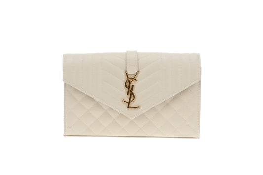 Saint Laurent Cassandre Chain Wallet Blanc Vintage Mixed Matelasse
