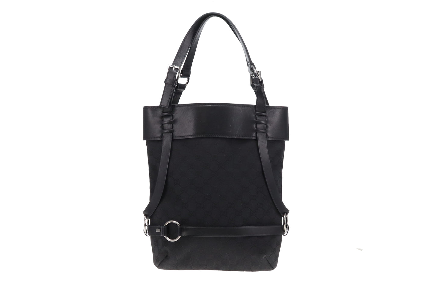 Gucci Snaffle Shoulder Bag Vintage In Black GG Canvas & Leather