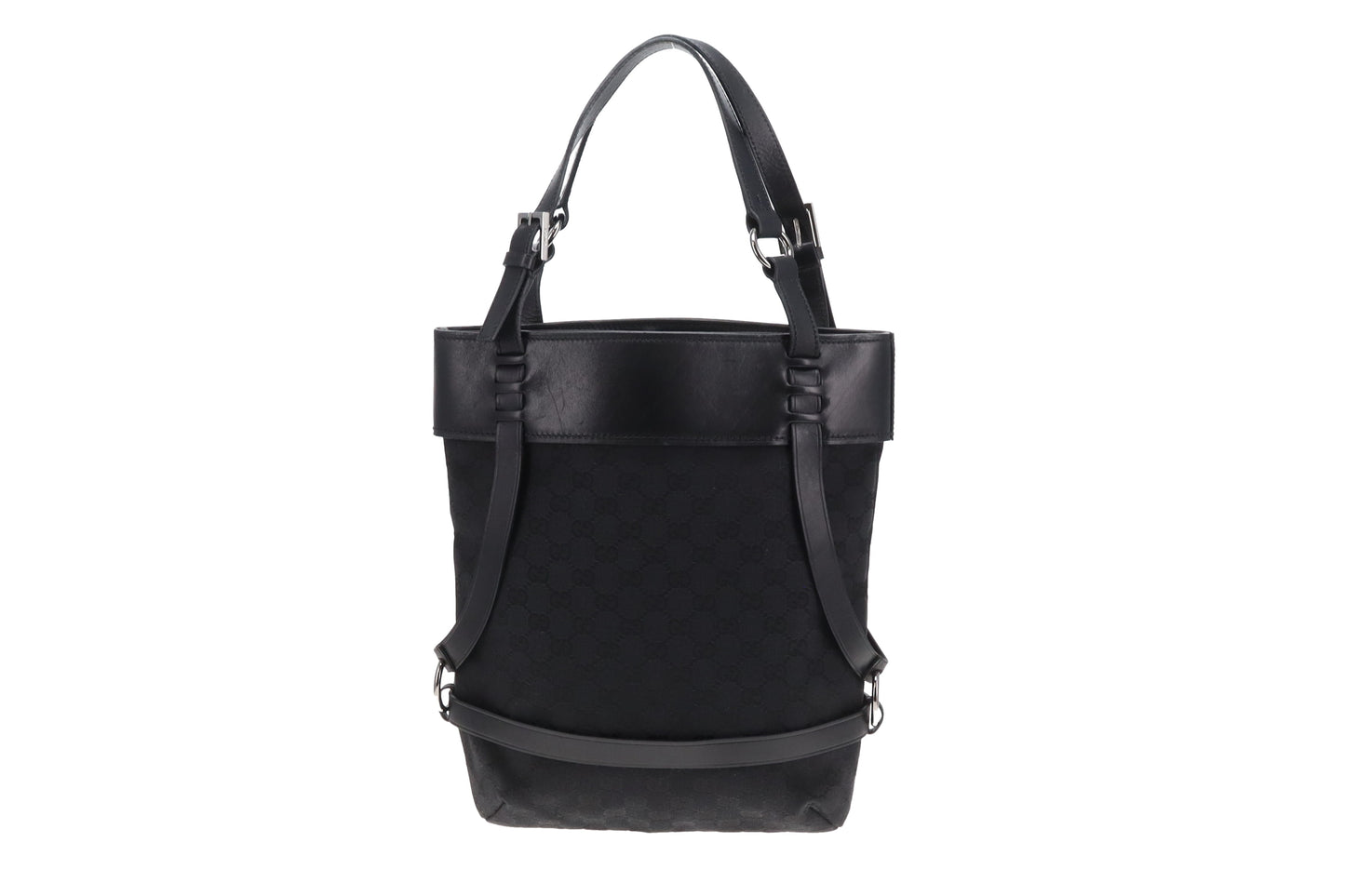 Gucci Snaffle Shoulder Bag Vintage In Black GG Canvas & Leather