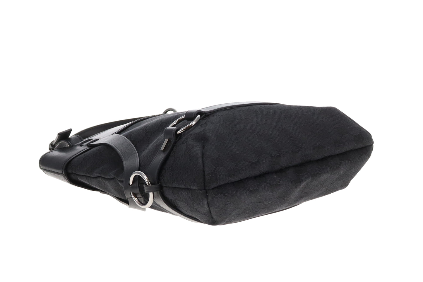 Gucci Snaffle Shoulder Bag Vintage In Black GG Canvas & Leather