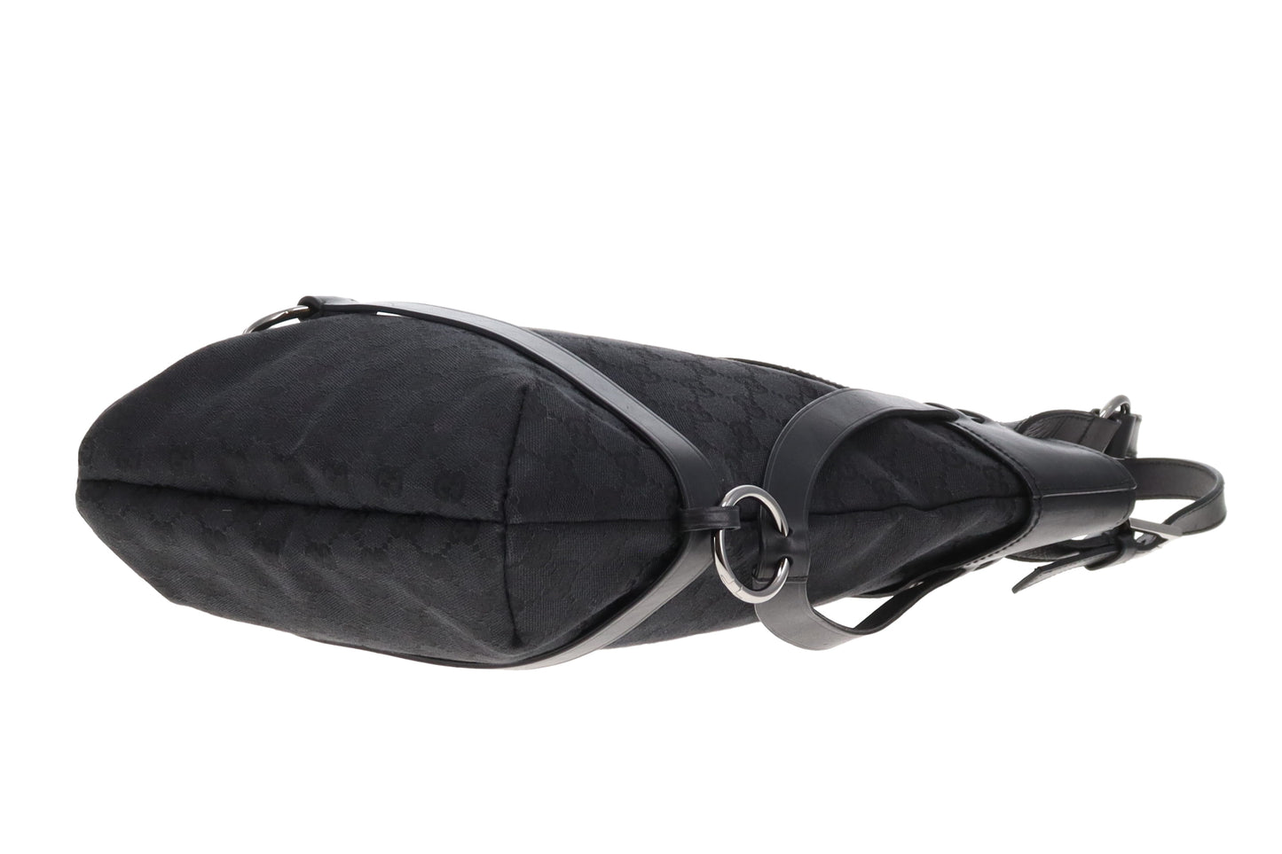 Gucci Snaffle Shoulder Bag Vintage In Black GG Canvas & Leather