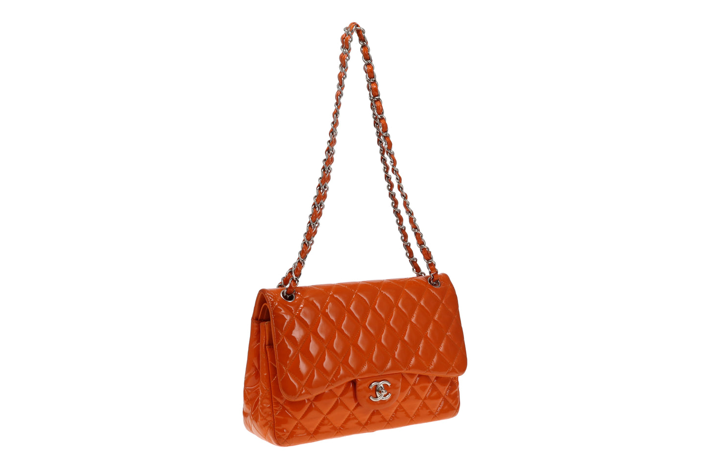 Chanel Orange Patent SHW Classic Jumbo Double Flap Bag 2014