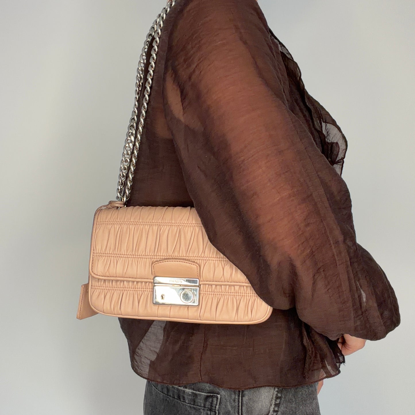 Prada Gaufre Push Lock Shoulder Bag Cammeo