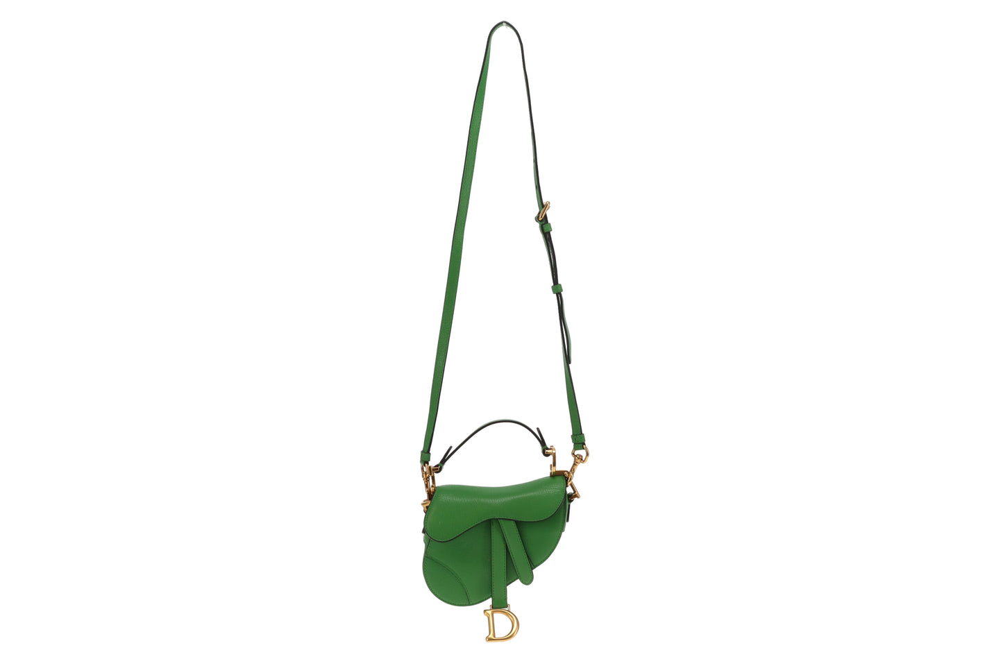 Dior Green Leather GHW Micro Saddle Bag with Strap 2022