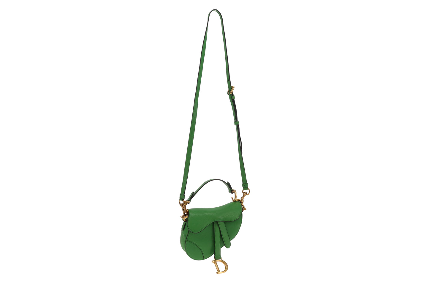 Dior Green Leather GHW Micro Saddle Bag with Strap 2022