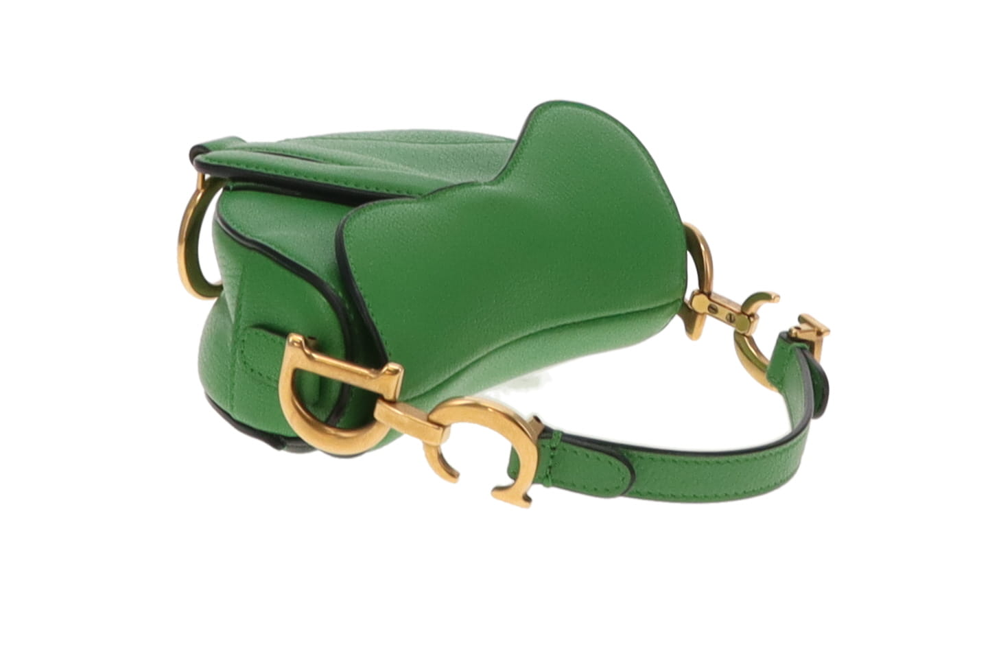 Dior Green Leather GHW Micro Saddle Bag with Strap 2022
