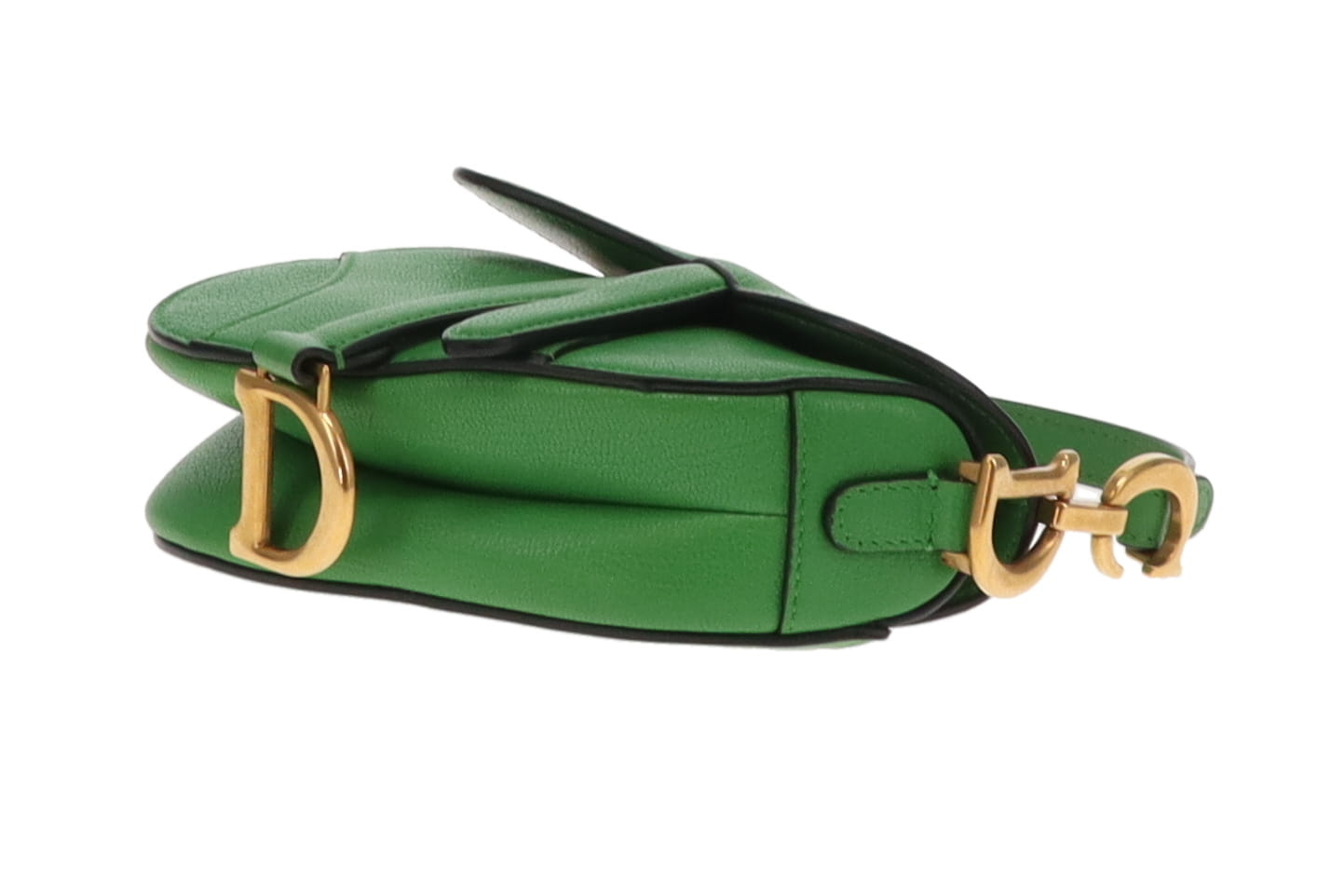 Dior Green Leather GHW Micro Saddle Bag with Strap 2022