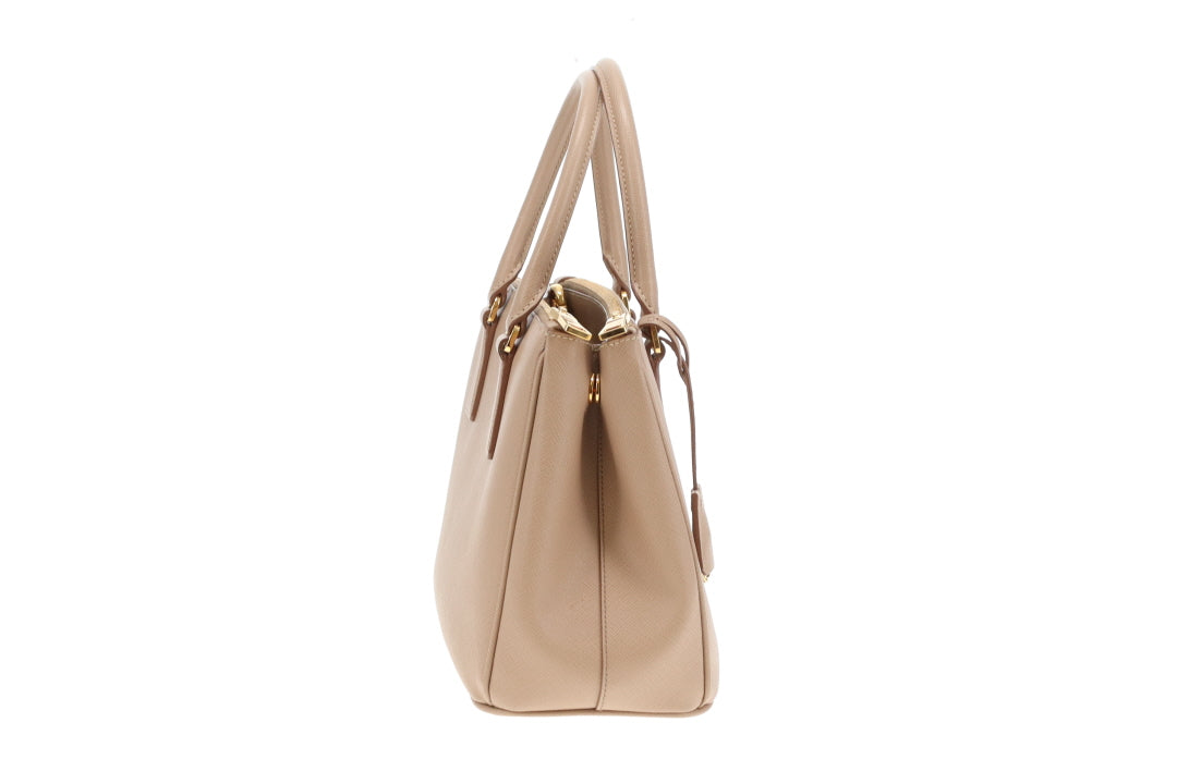 Prada Double Zip Cammeo Lux Tote In Saffiano Leather With Strap